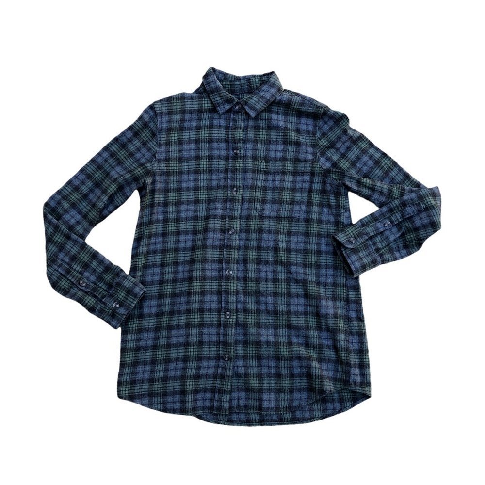MARINE LAYER Flannel Shirt Top Women's XS Plaid Button Up Blue Soft 100% Cotton‌
